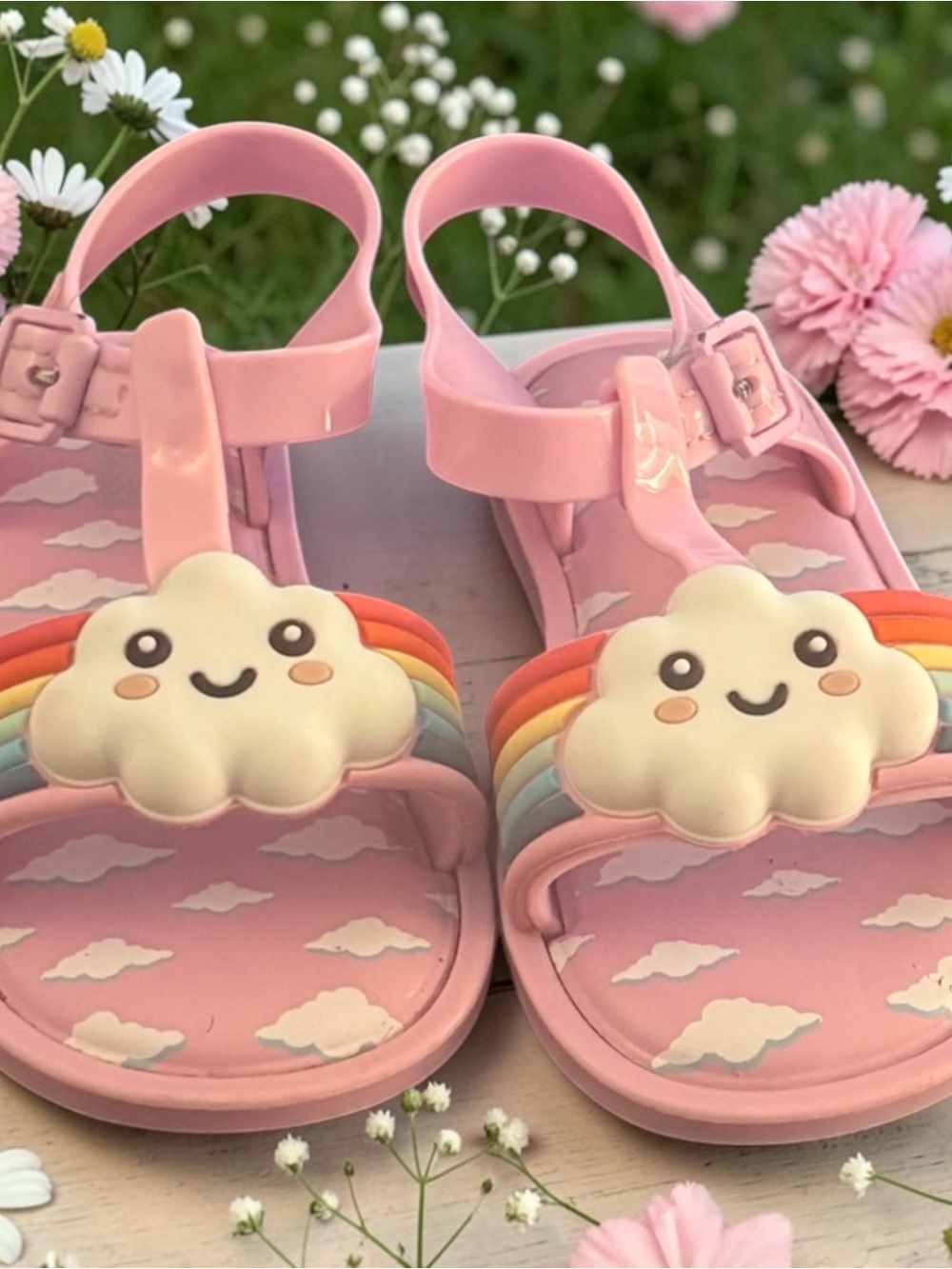 Mini Melissa Pink Cloud Rainbow Kids Sandals